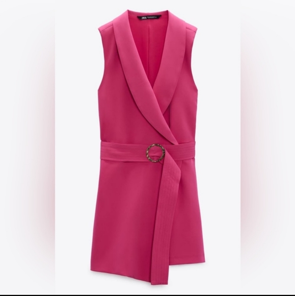 Zara Pants & Jumpsuits Buckle Belt Blazer Jumpsuit Fuchsia Poshmark